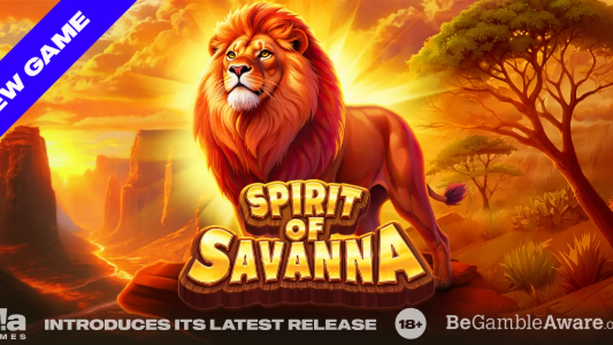 Cena vibrante da savana africana com elementos de slot Spirit of Savanna